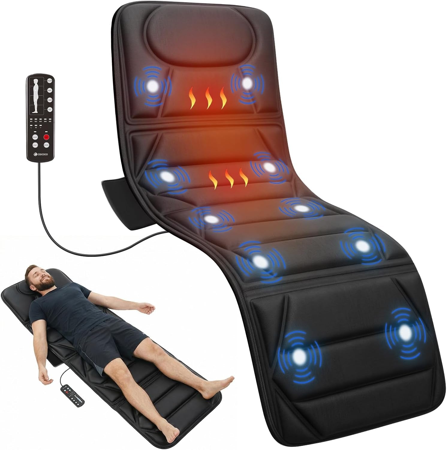 Full Body Massage Mat with Heat, 10 Motors Vibrating Back Massager, Back Massager with Heat, for Bed, Sofa, Body Massage Mattress Pad, Fathers Day Idea Gifts for Men Dad Him(Vibration Only)